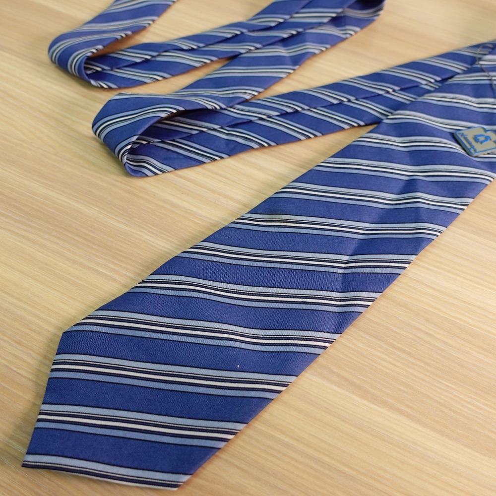 Repp Stripe Neck Tie Mens Slate Blue Silk Penguin Charm Tag Preppy Ivy ACADEMY